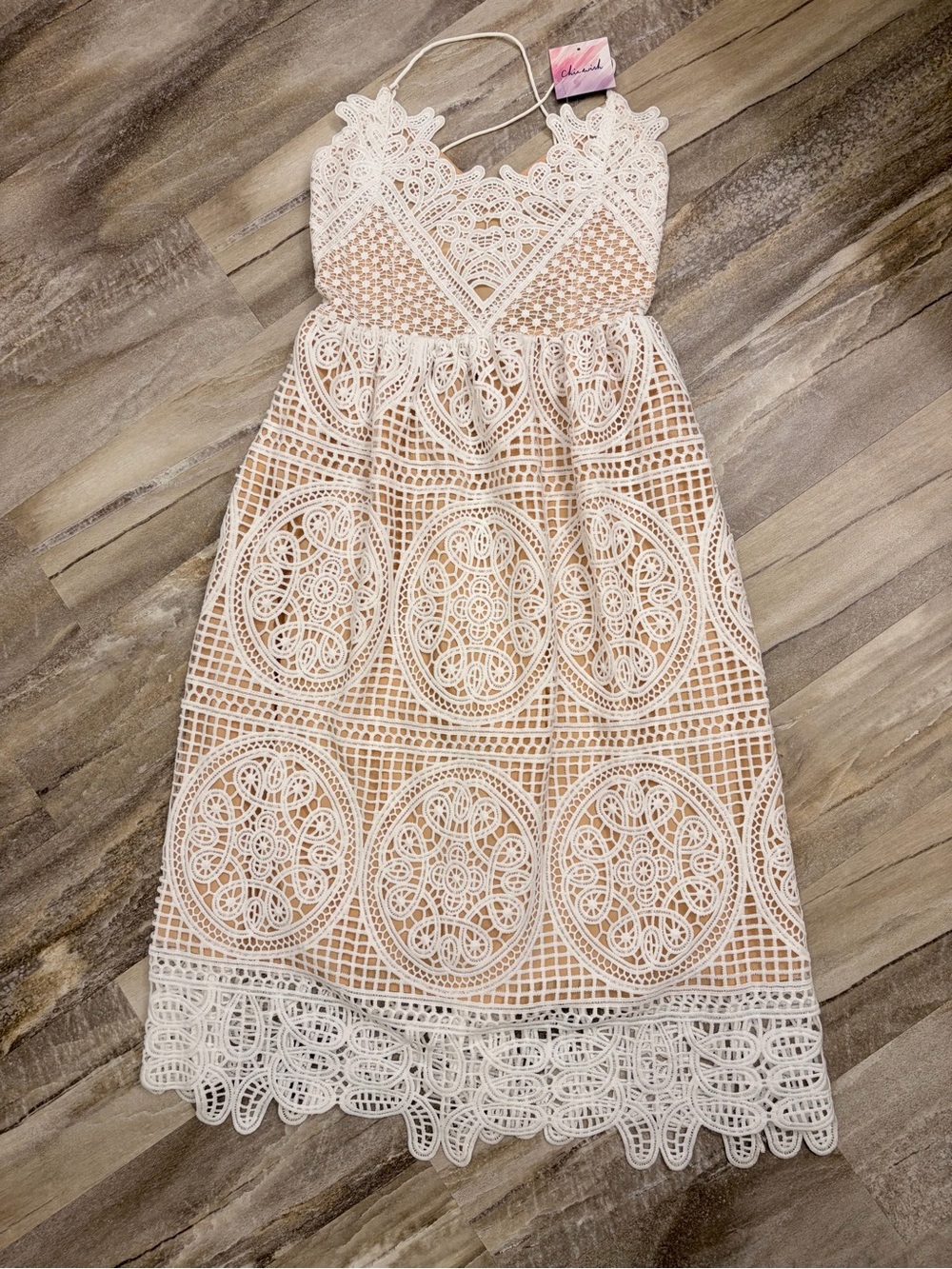 Chicwish White Lace Dress with Neutral Lining Size S Small